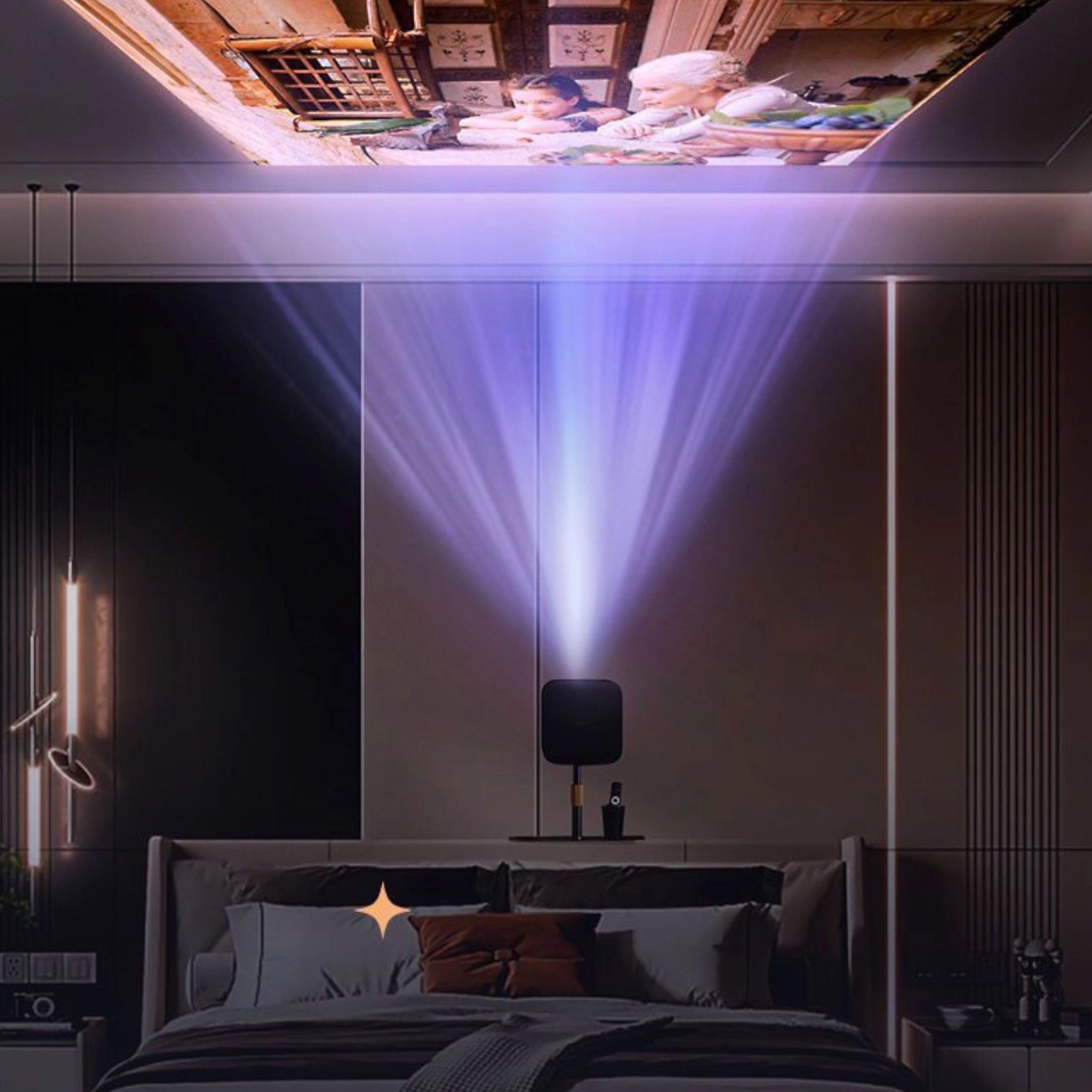 Support 2 en 1 pour Projection Facile au Plafond, Installation sur Tête de lit et Table de Nuit