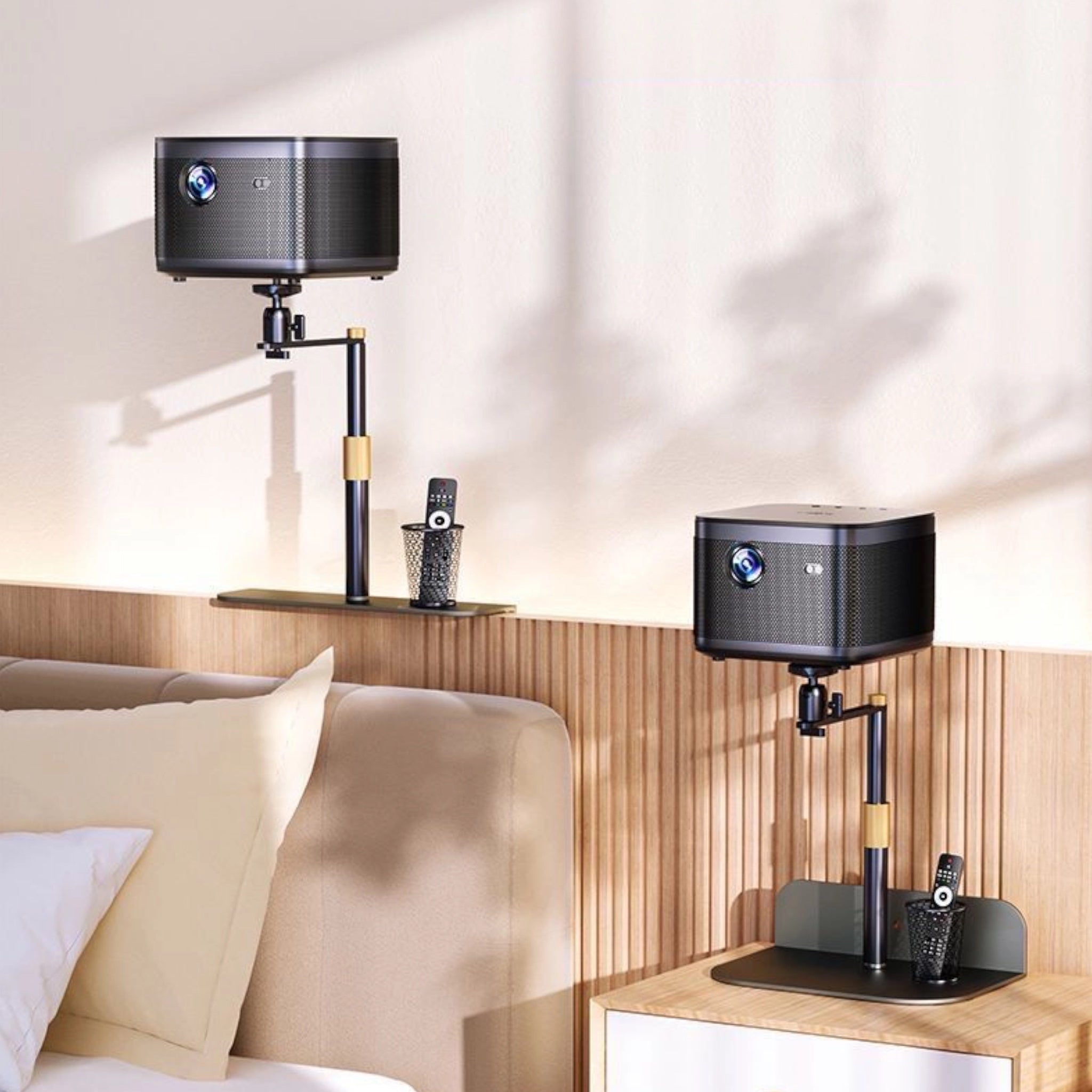 Support 2 en 1 pour Projection Facile au Plafond, Installation sur Tête de lit et Table de Nuit