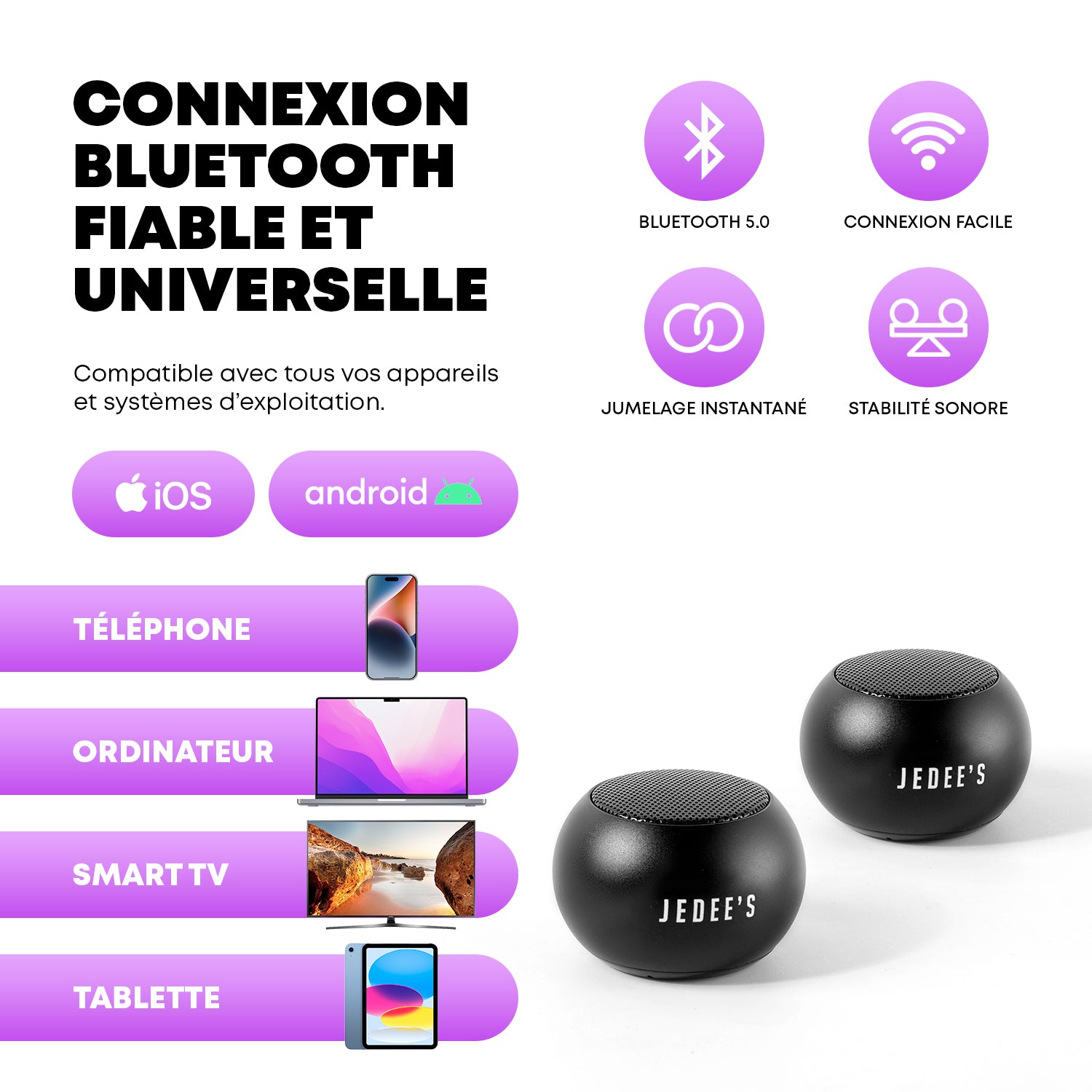 Mini Enceinte Bluetooth duo Avec Station de charge Magnétique Jedee's